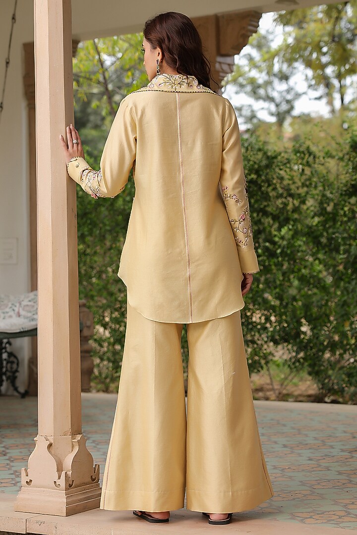 Ivory Silk Tencel 3D Floral Embroidered Co-Ord Set by Niti Bothra at Pernia's Pop Up Shop