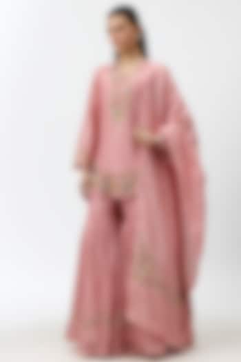 Pink Silk Chanderi Embroidered Wedding Sharara Set by Niti Bothra at Pernia's Pop Up Shop