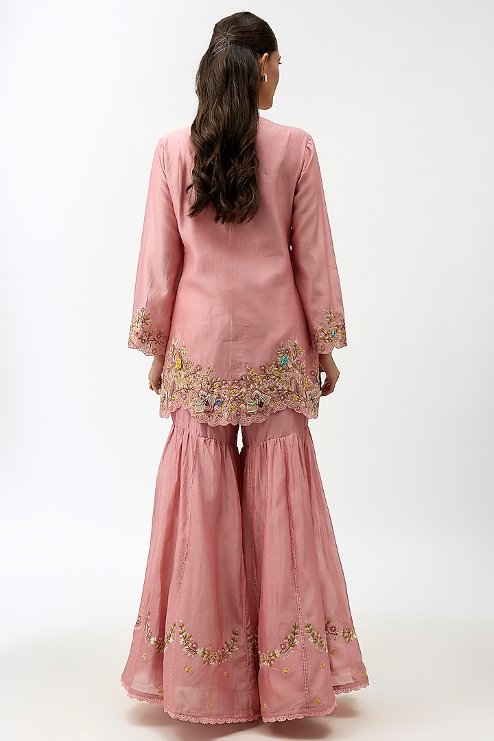 Pink Silk Chanderi Embroidered Wedding Sharara Set by Niti Bothra at Pernia's Pop Up Shop