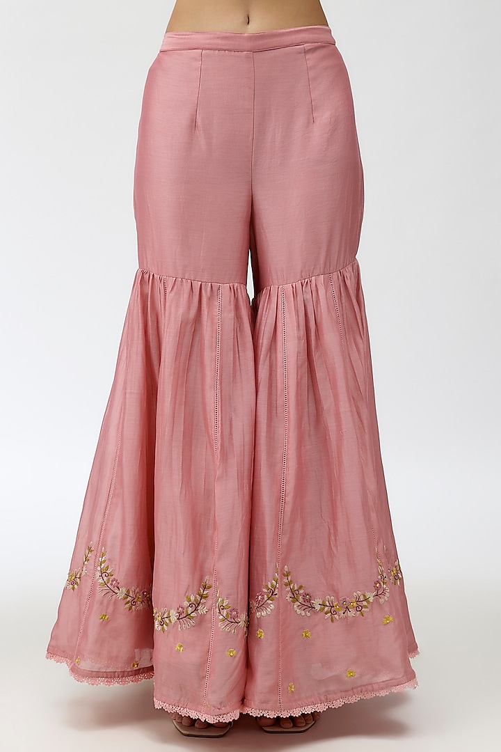 Pink Silk Chanderi Embroidered Wedding Sharara Set by Niti Bothra at Pernia's Pop Up Shop
