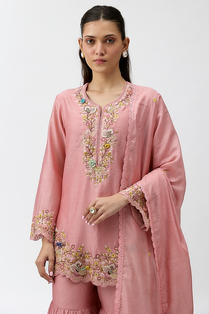 Pink Silk Chanderi Embroidered Wedding Sharara Set by Niti Bothra at Pernia's Pop Up Shop