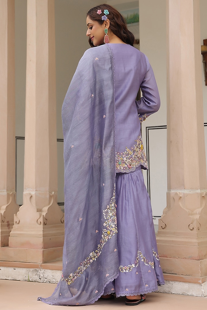 Lilac Silk Chanderi Beads Embroidered Wedding Sharara Set by Niti Bothra at Pernia's Pop Up Shop
