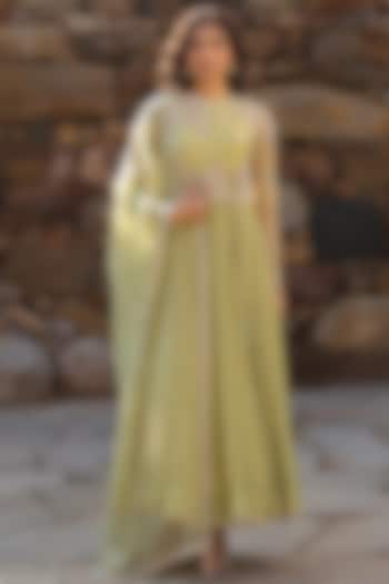 Green Silk Modal Silk Zardosi Embroidered Koti Bridal Anarkali Set by Niti Bothra at Pernia's Pop Up Shop