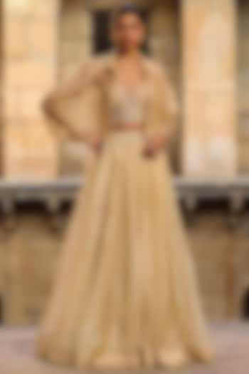 Beige Organza Jacket Wedding Lehenga Set by Niti Bothra at Pernia's Pop Up Shop