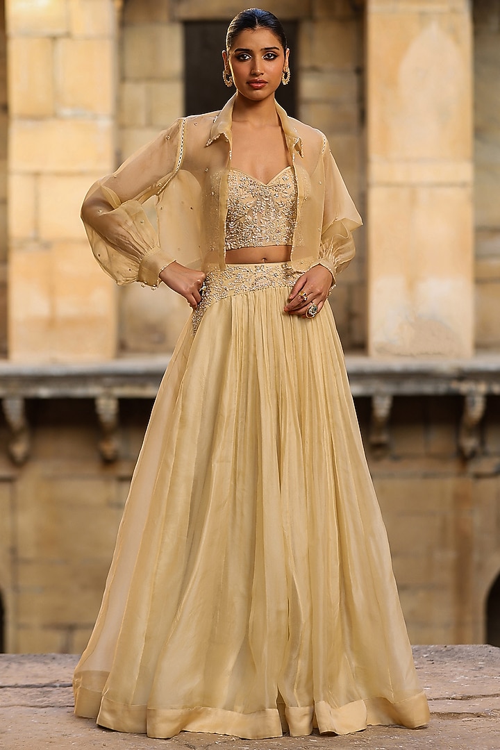Beige Organza Jacket Wedding Lehenga Set by Niti Bothra at Pernia's Pop Up Shop