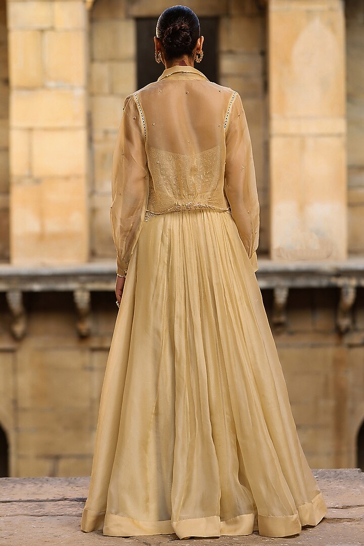Beige Organza Jacket Wedding Lehenga Set by Niti Bothra at Pernia's Pop Up Shop