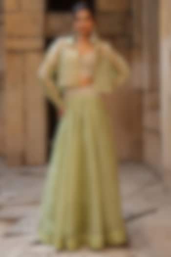 Green Organza Jacket Wedding Lehenga Set by Niti Bothra at Pernia's Pop Up Shop
