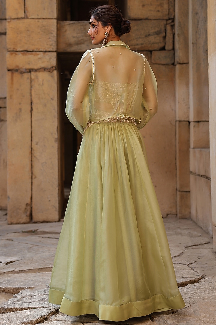 Green Organza Jacket Wedding Lehenga Set by Niti Bothra at Pernia's Pop Up Shop