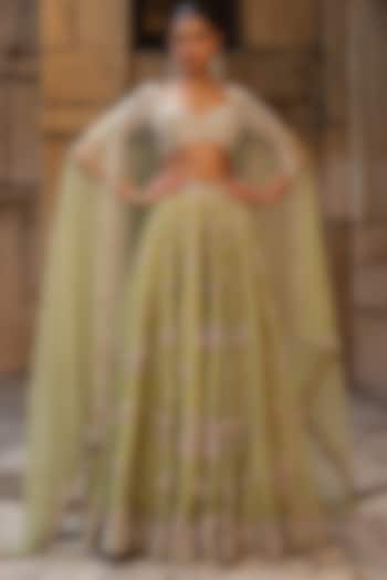 Green Organza Zardosi & Resham Embroidered Bridal Lehenga Set by Niti Bothra at Pernia's Pop Up Shop