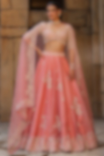Pink Organza Zardosi & Resham Embroidered Bridal Lehenga Set by Niti Bothra at Pernia's Pop Up Shop