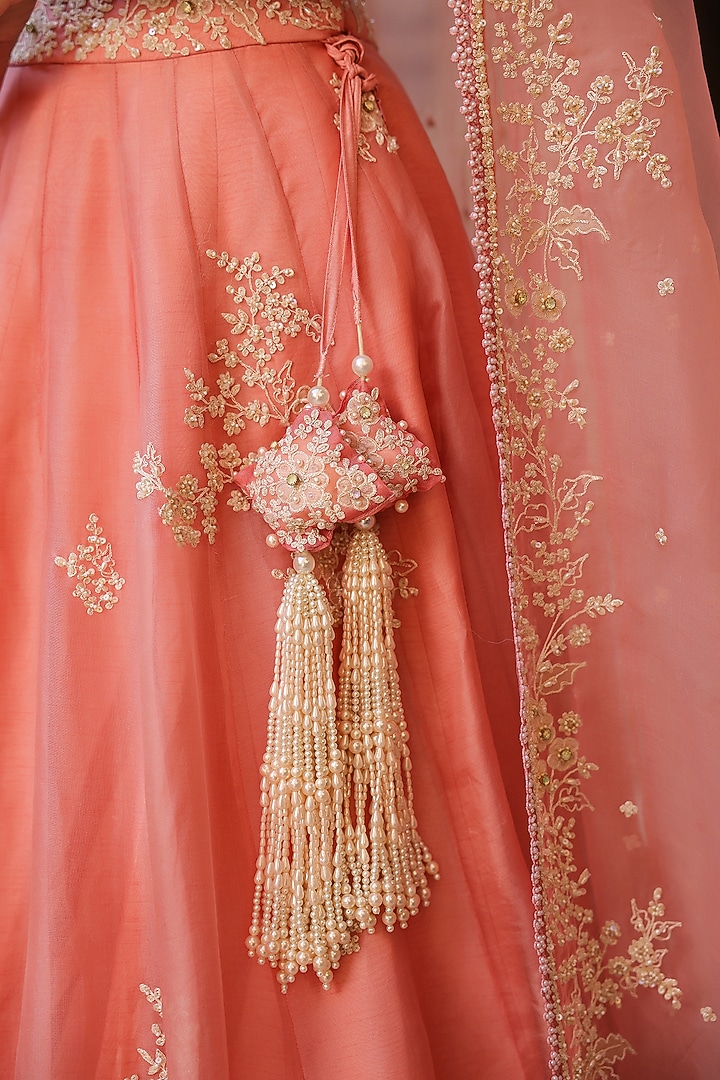 Pink Organza Zardosi & Resham Embroidered Bridal Lehenga Set by Niti Bothra at Pernia's Pop Up Shop