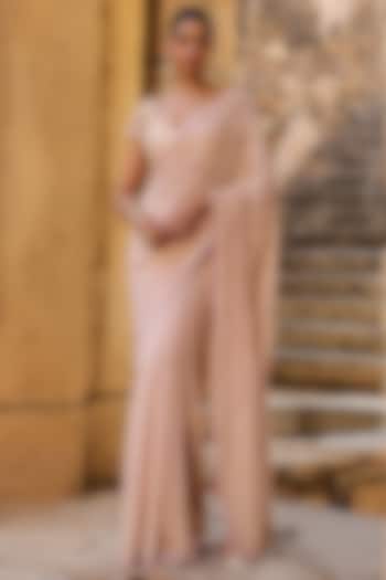 Light Pink Silk Modal Pearl Embroidered Reception Saree Set by Niti Bothra at Pernia's Pop Up Shop