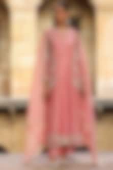 Pink Organza & Silk Tencel Resham Embroidered Kurta Set by Niti Bothra