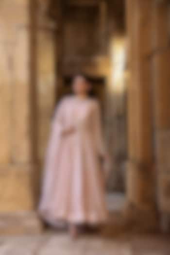 Light Pink Silk Modal Silk Zardosi Embroidered Koti Bridal Anarkali Set by Niti Bothra at Pernia's Pop Up Shop