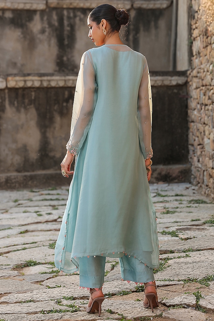 Light Blue Silk Tencel Zardosi Embroidered Kurta Set by Niti Bothra at Pernia's Pop Up Shop