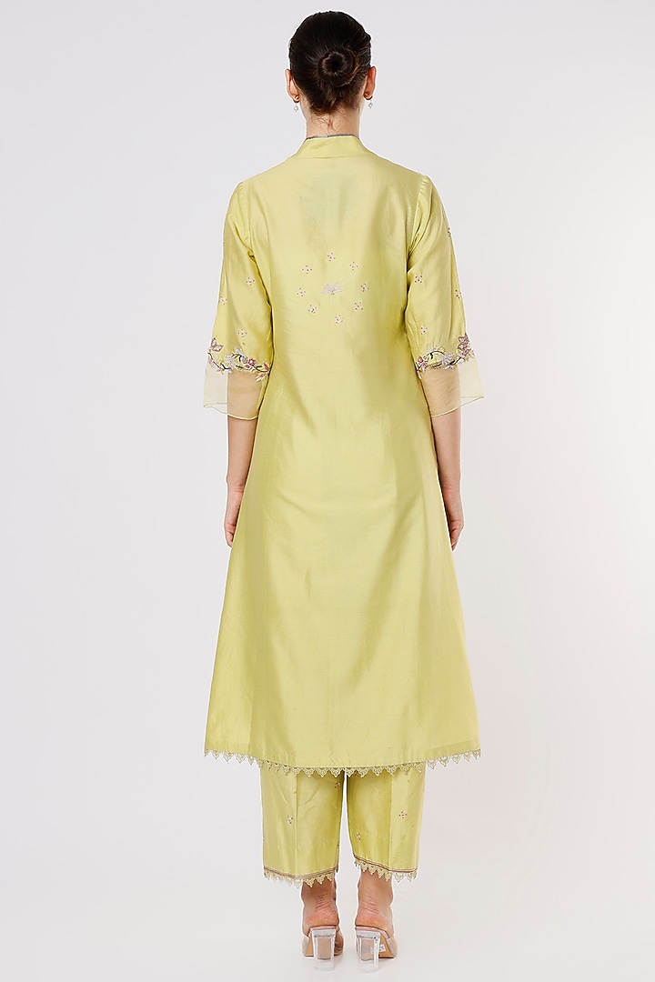 Mint Green Silk Embroidered Kurta Set by Niti Bothra at Pernia's Pop Up Shop