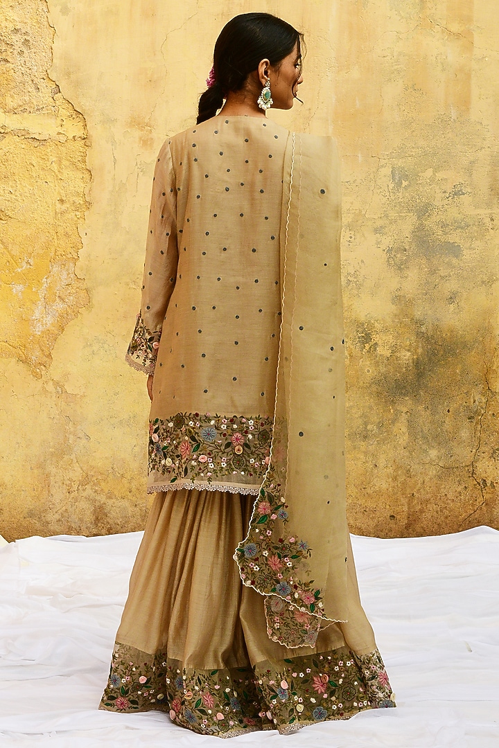 Ivory Banarasi Silk Embroidered Wedding Sharara Set by Niti Bothra at Pernia's Pop Up Shop
