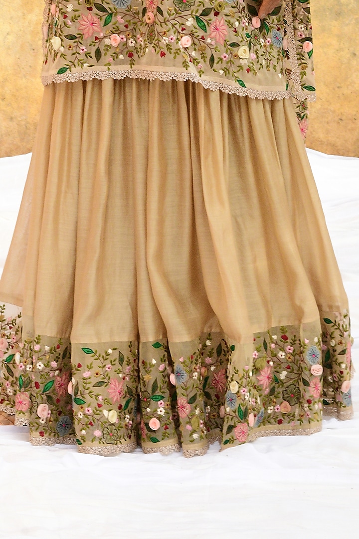 Ivory Banarasi Silk Embroidered Wedding Sharara Set by Niti Bothra at Pernia's Pop Up Shop