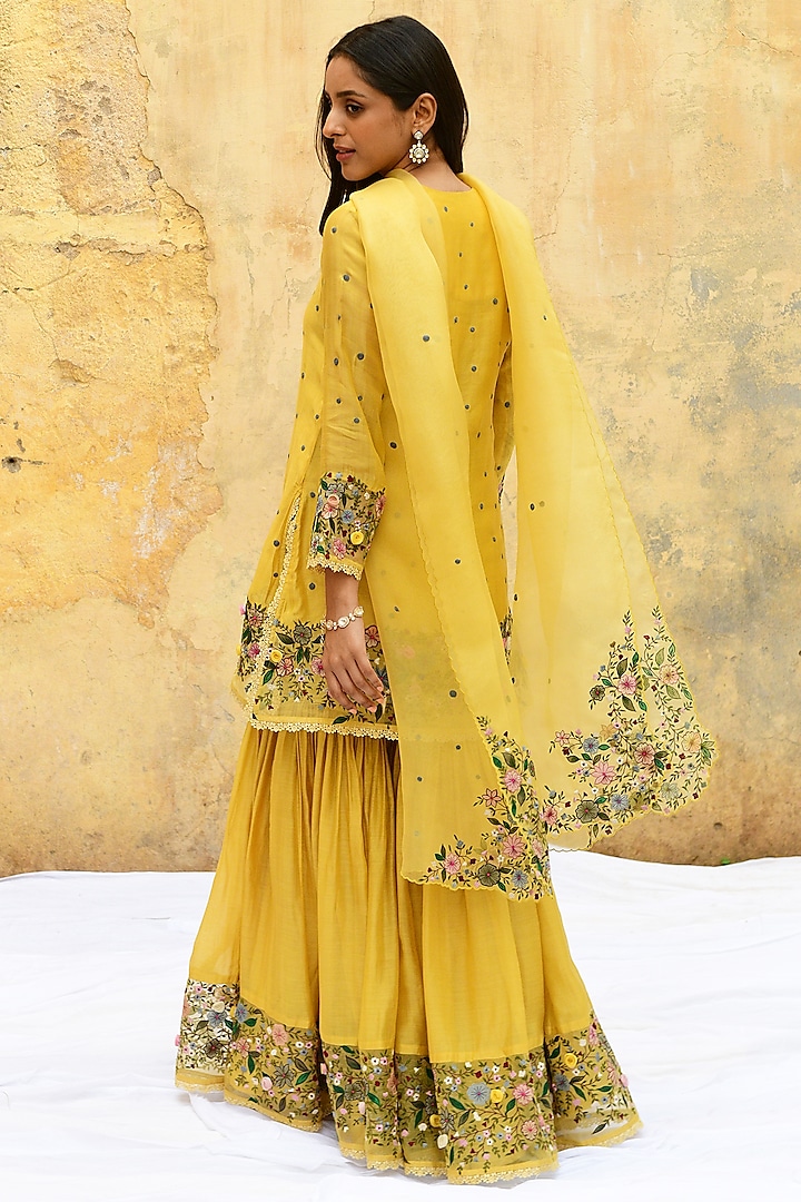 Yellow Banarasi Silk Embroidered Wedding Sharara Set by Niti Bothra at Pernia's Pop Up Shop