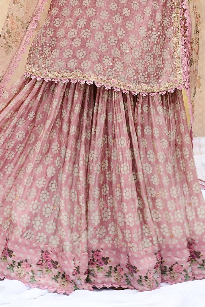 Pink Banarasi Silk Embroidered Wedding Sharara Set by Niti Bothra at Pernia's Pop Up Shop