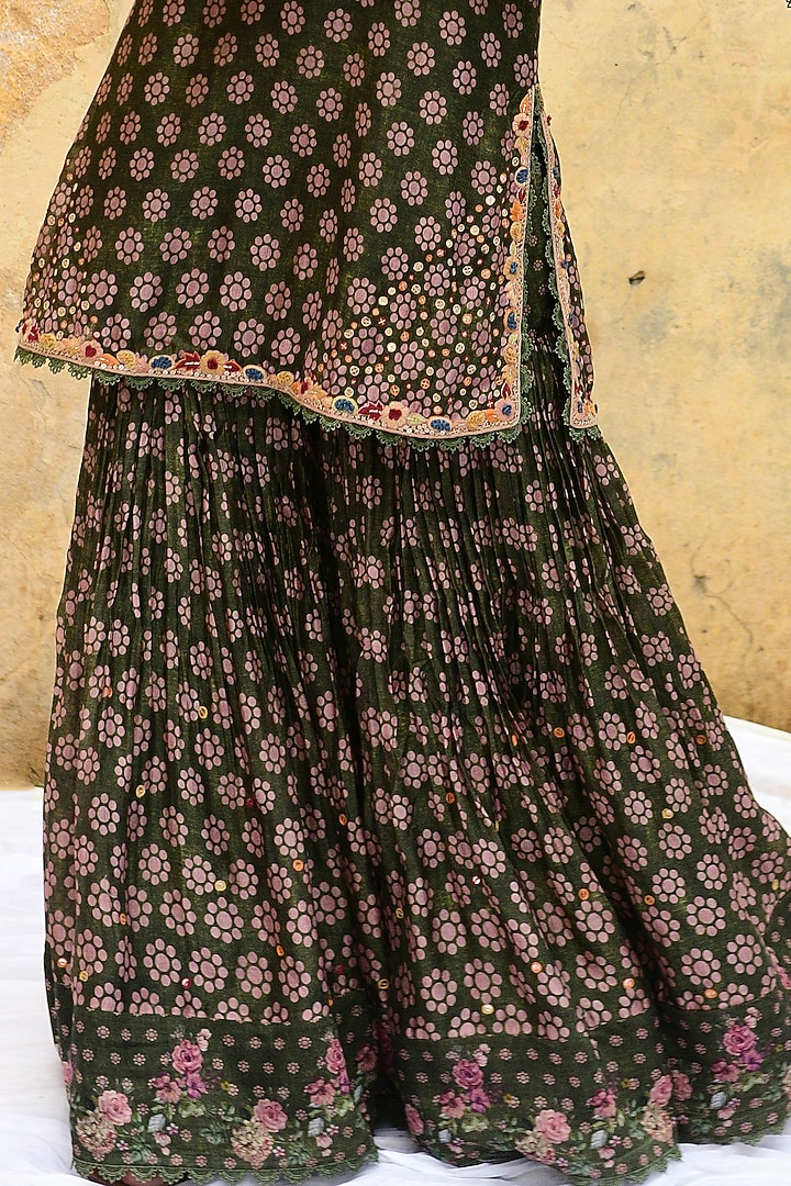 Green Banarasi Silk Embroidered Wedding Sharara Set by Niti Bothra at Pernia's Pop Up Shop