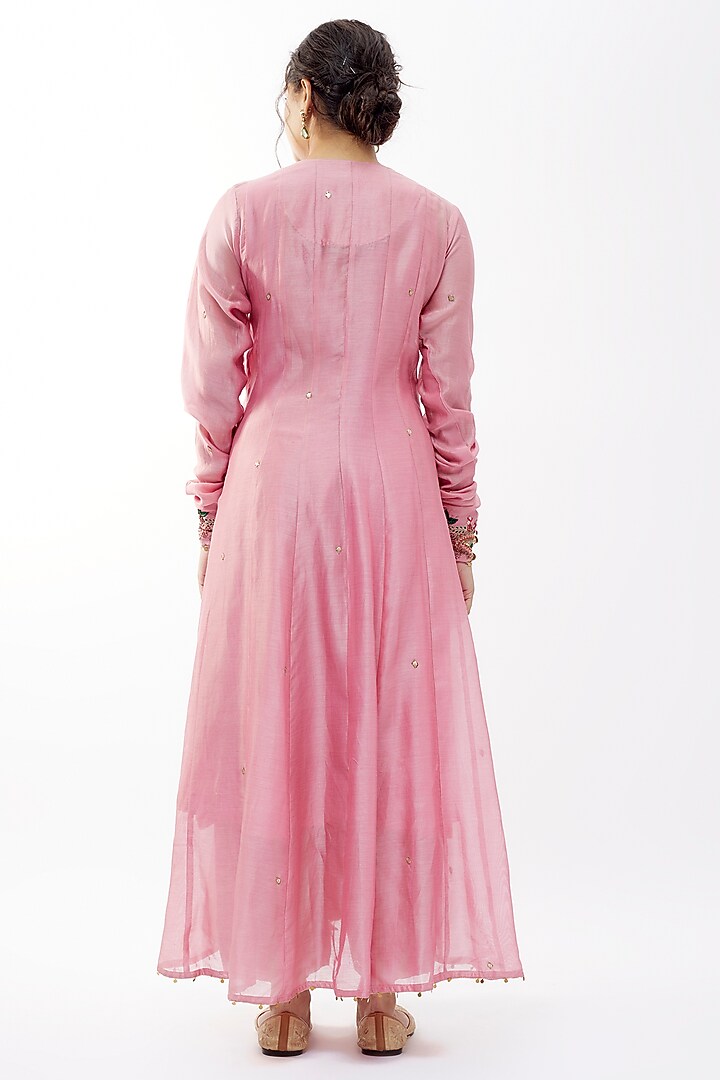 Pink Silk Resham Embroidered Angrakha Kurta Set by Niti Bothra at Pernia's Pop Up Shop
