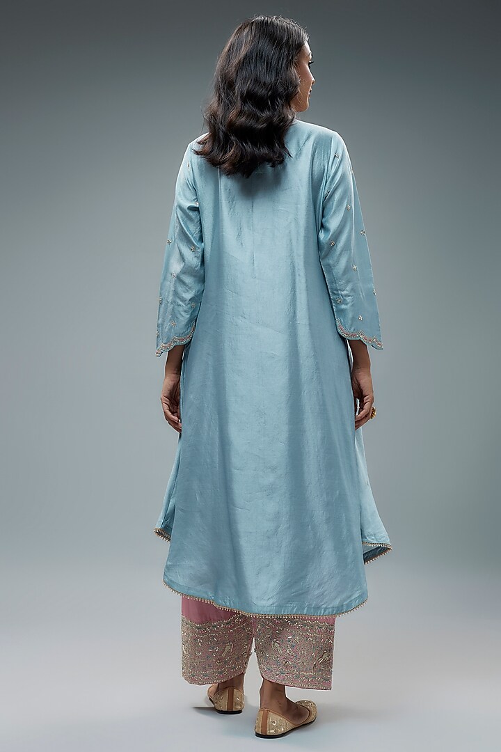 Powder Blue Silk Zari Embroidered Kurta Set by Niti Bothra at Pernia's Pop Up Shop