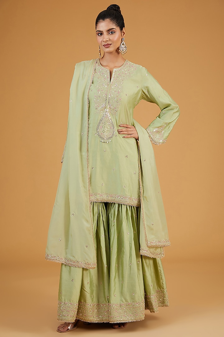 Green Silk Sharara Set by Niti Bothra at Pernia's Pop Up Shop