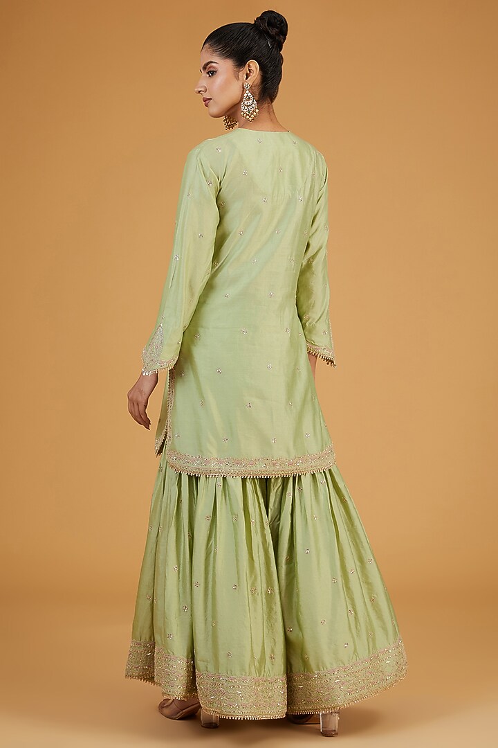 Green Silk Wedding Sharara Set by Niti Bothra at Pernia's Pop Up Shop