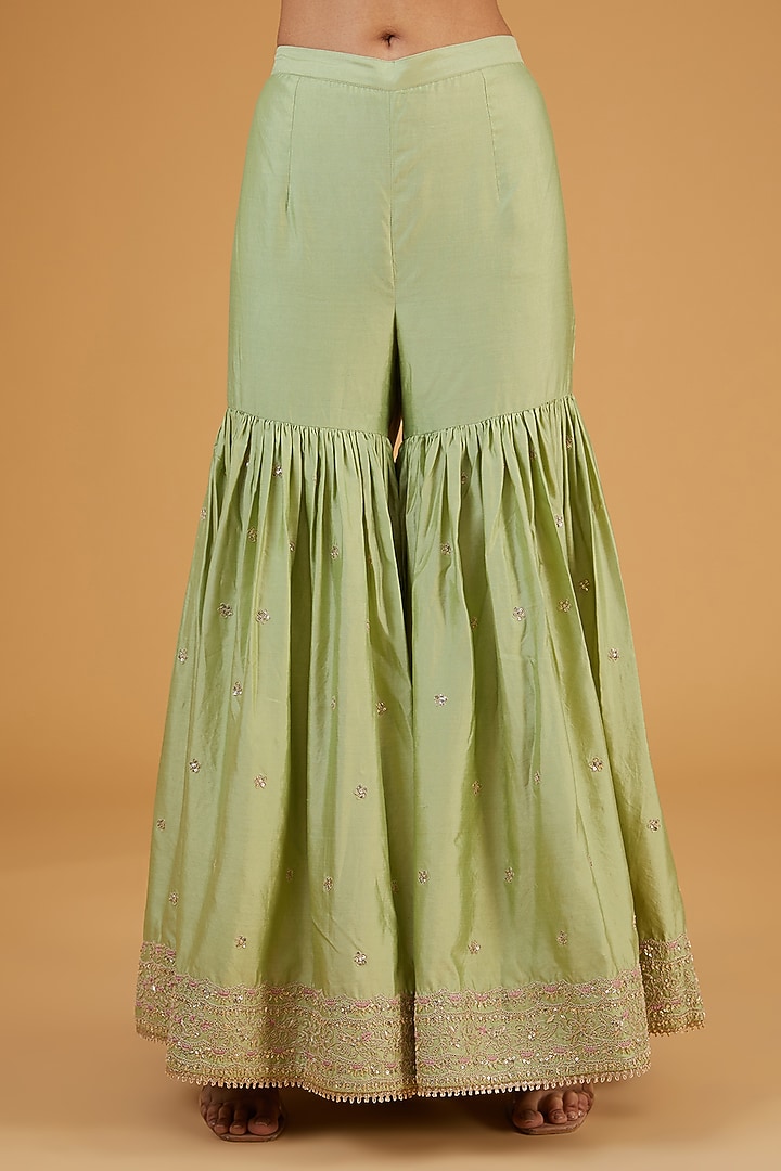 Green Silk Wedding Sharara Set by Niti Bothra at Pernia's Pop Up Shop