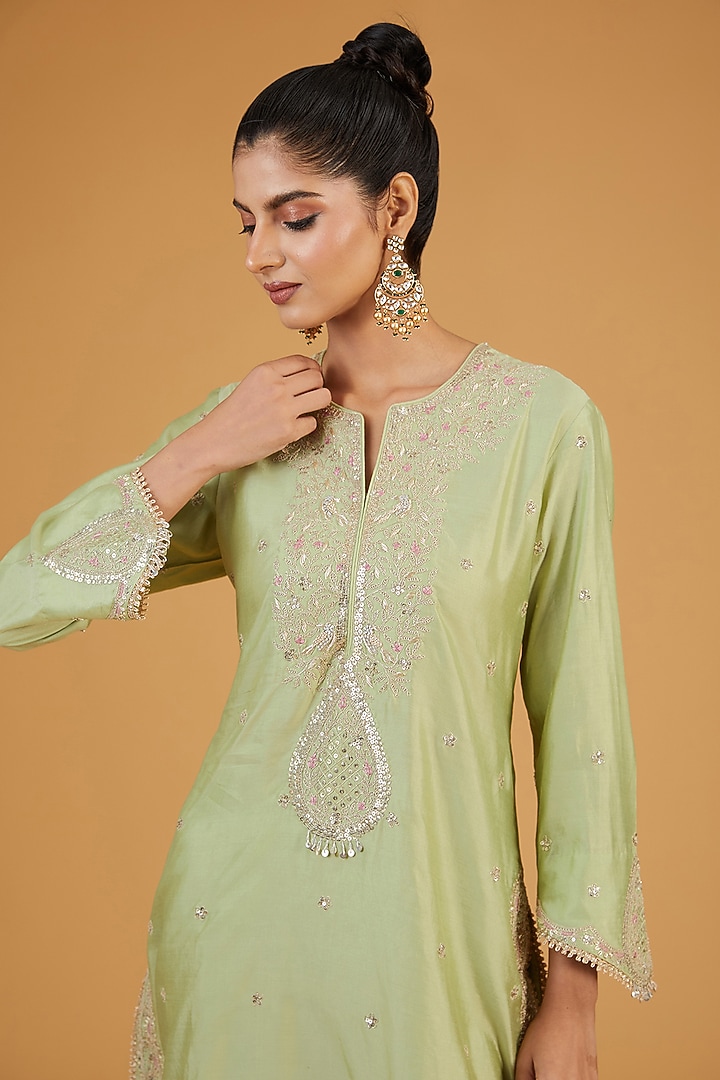 Green Silk Wedding Sharara Set by Niti Bothra at Pernia's Pop Up Shop
