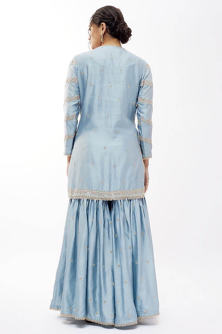 Powder Blue Silk Wedding Sharara Set by Niti Bothra at Pernia's Pop Up Shop