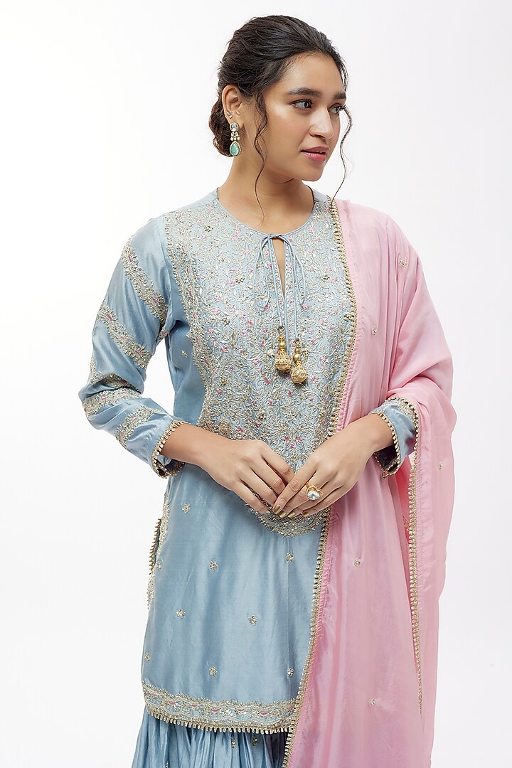 Powder Blue Silk Wedding Sharara Set by Niti Bothra at Pernia's Pop Up Shop