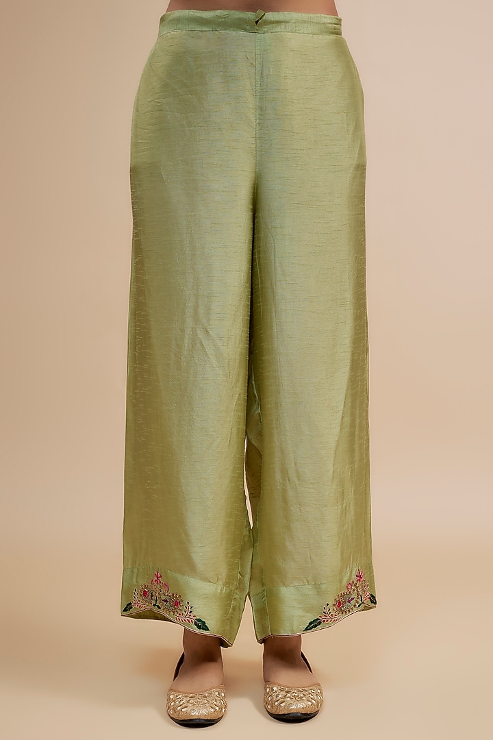 Mint Green Silk Zari Embroidered Kurta Set by Niti Bothra at Pernia's Pop Up Shop