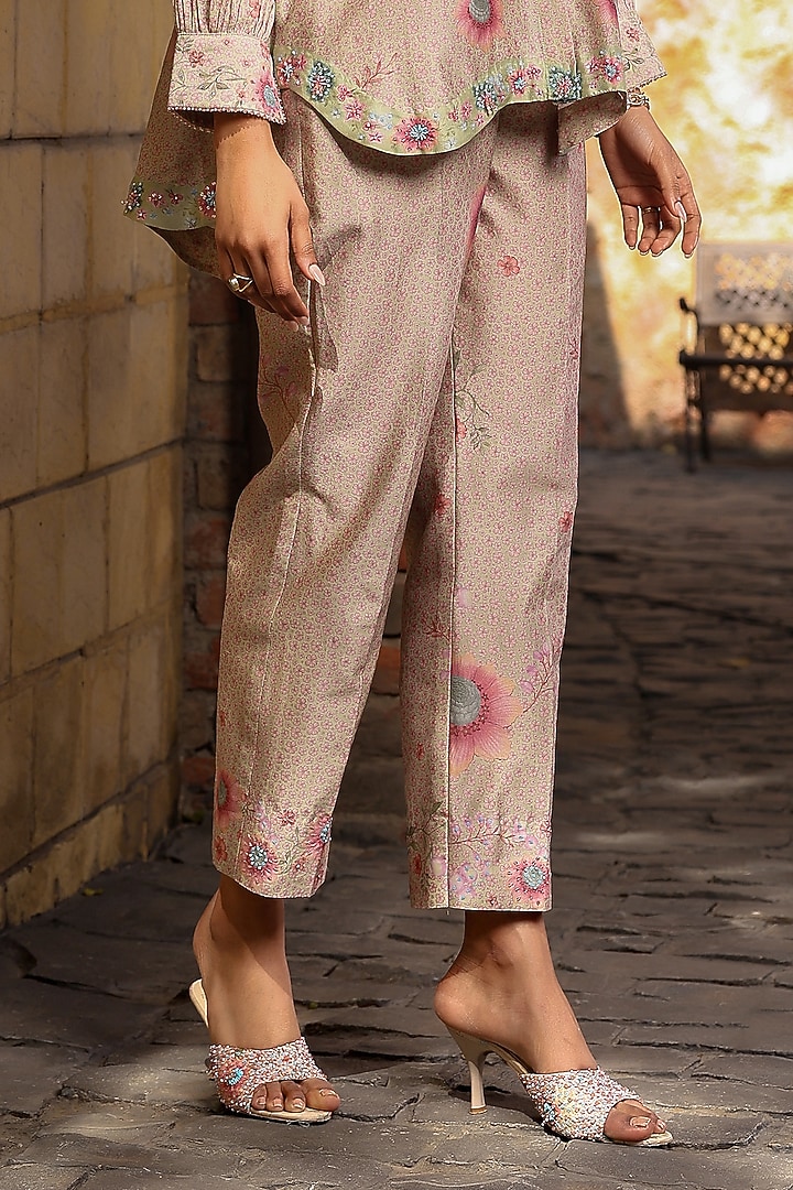 Dusty pink Silk Chanderi Embroidered Co-Ord Set by Niti Bothra at Pernia's Pop Up Shop