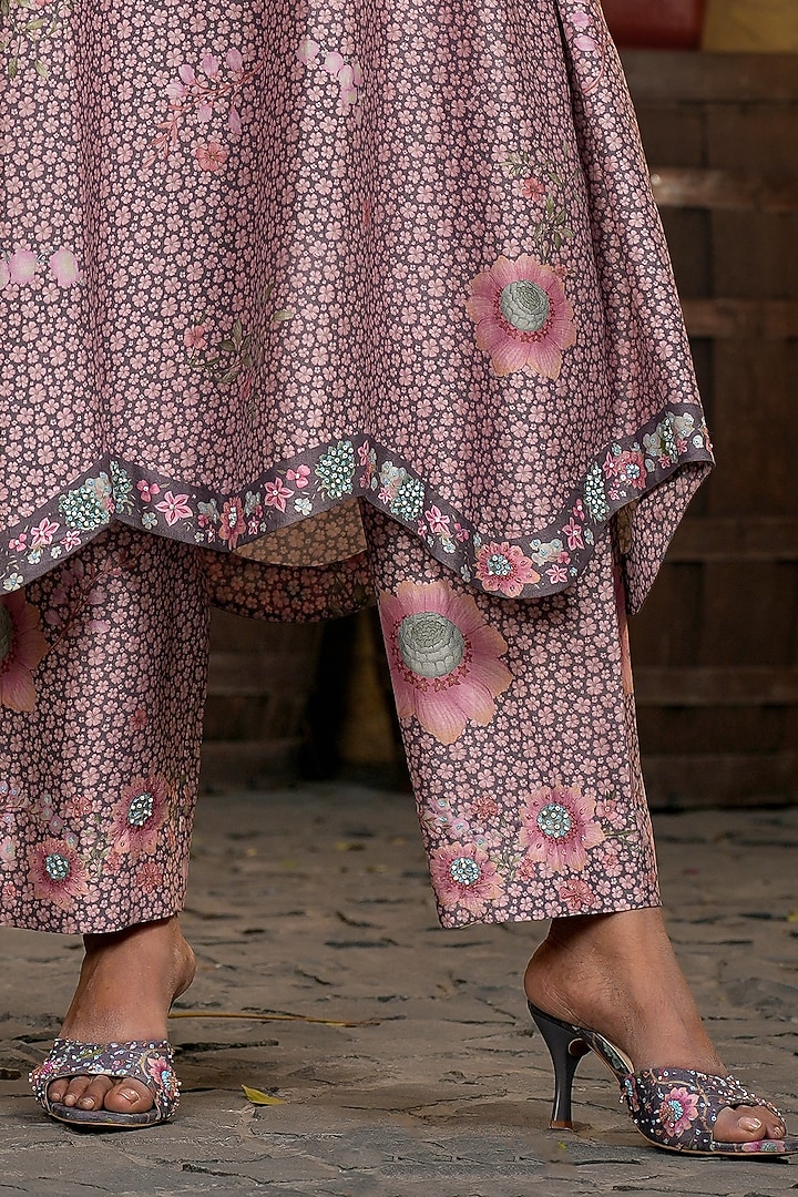 Purple Silk Chanderi Embroidered Co-Ord Set by Niti Bothra at Pernia's Pop Up Shop
