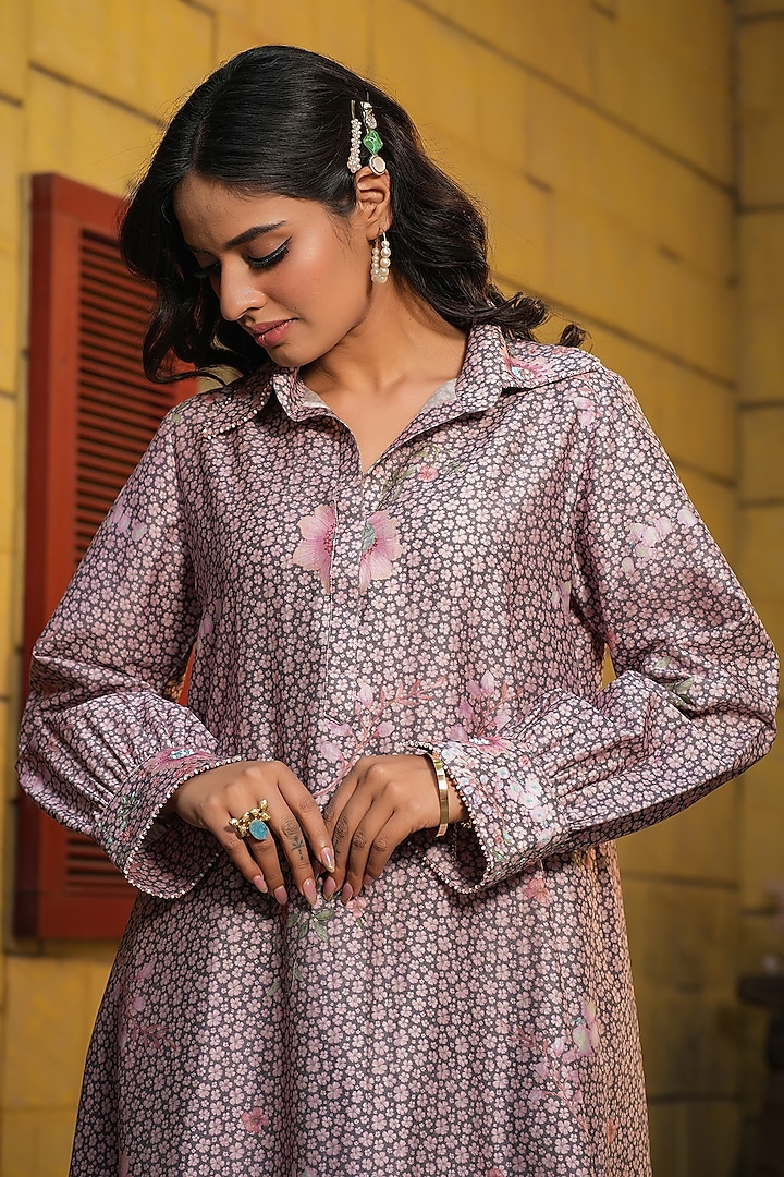 Purple Silk Chanderi Embroidered Co-Ord Set by Niti Bothra at Pernia's Pop Up Shop
