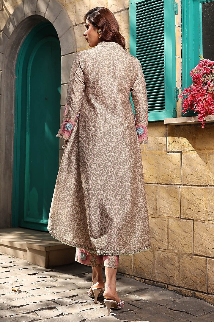 Dark Green - Leheriya Tie-Dye Chanderi Silk Long Straight Kurta