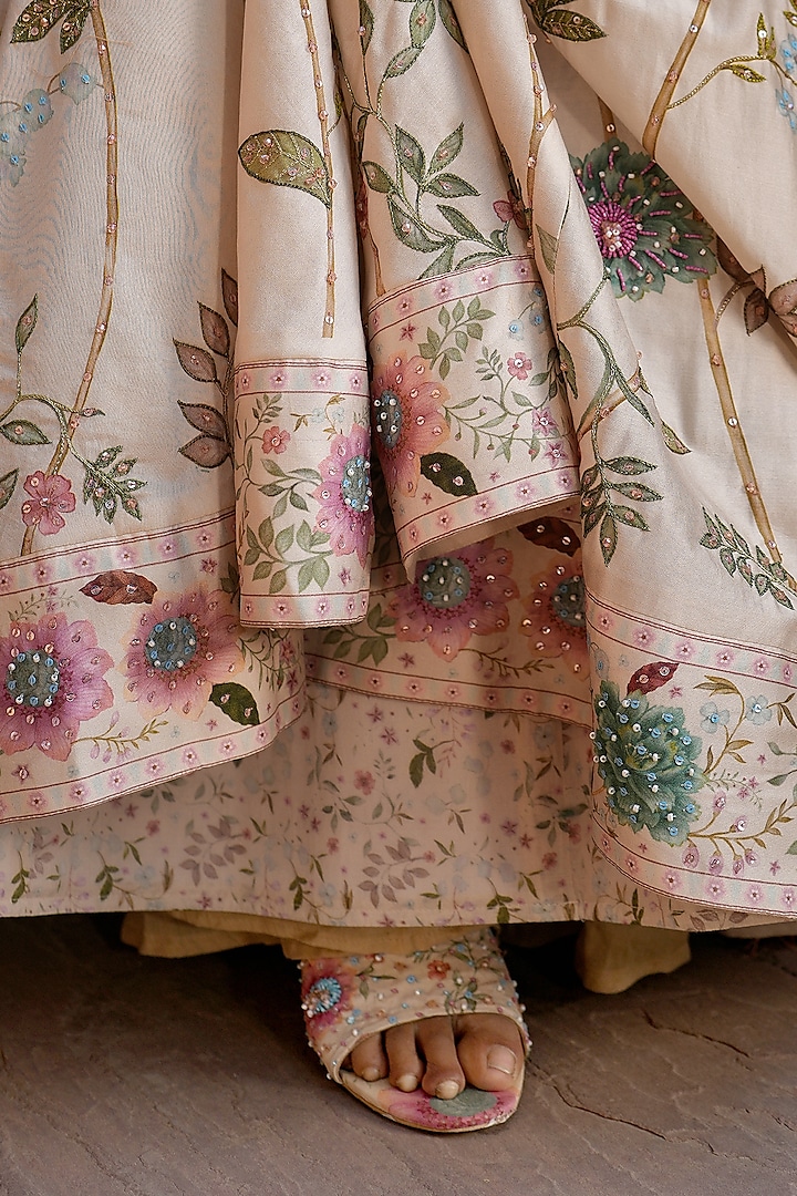 Ivory Organza Pearl & Glass Beads Embroidered Wedding Lehenga Set by Niti Bothra at Pernia's Pop Up Shop