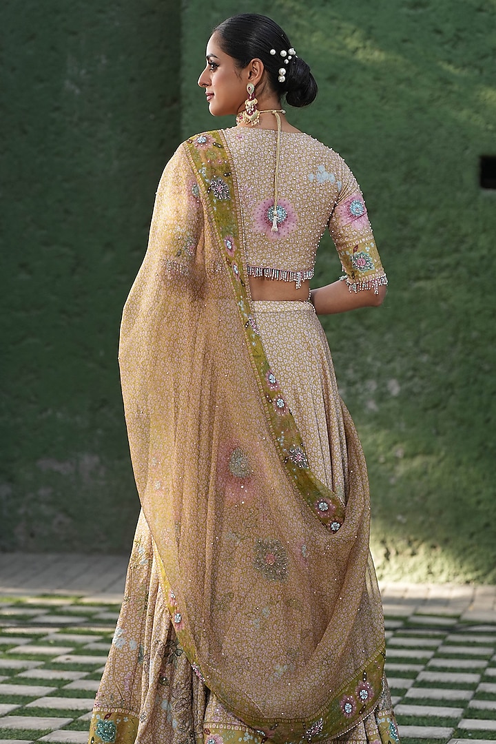 Yellow Organza Pearl & Glass Beads Embroidered Wedding Lehenga Set by Niti Bothra at Pernia's Pop Up Shop