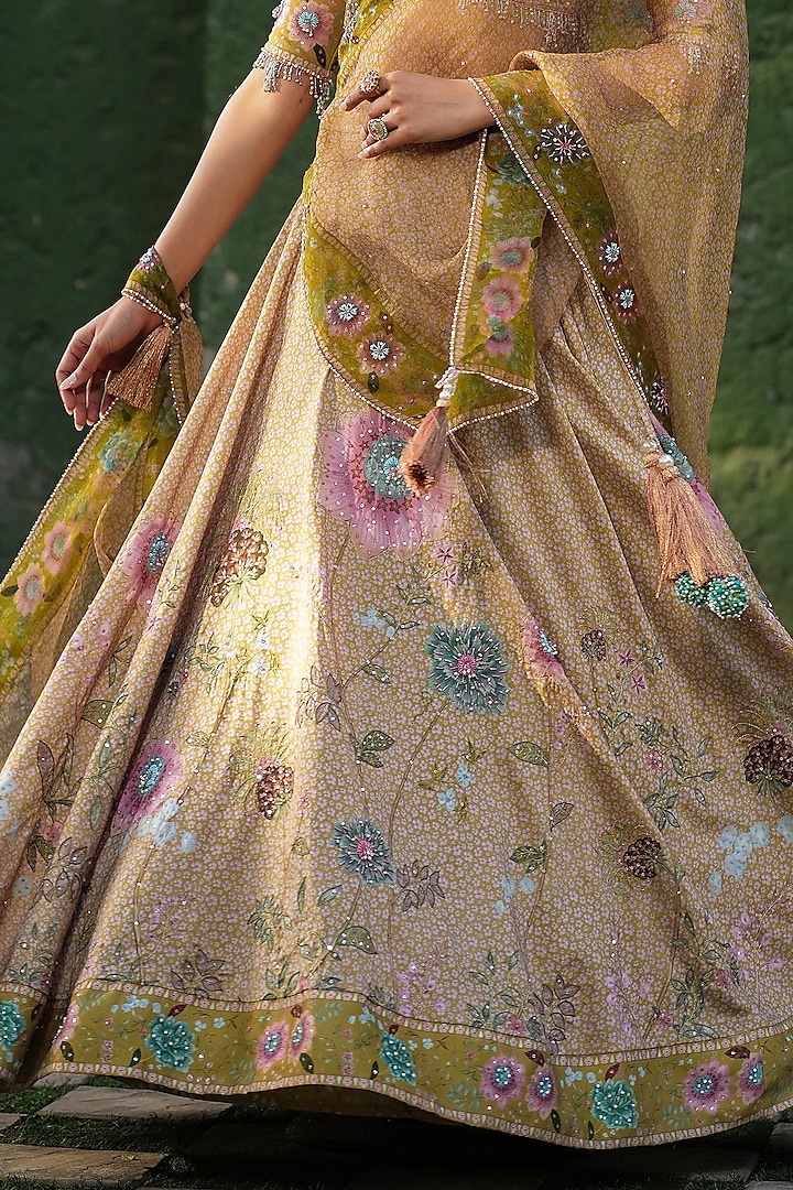 Yellow Organza Pearl & Glass Beads Embroidered Wedding Lehenga Set by Niti Bothra at Pernia's Pop Up Shop