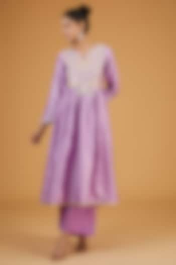Purple Silk Zari Dori Embroidered Choga Set by Niti Bothra at Pernia's Pop Up Shop