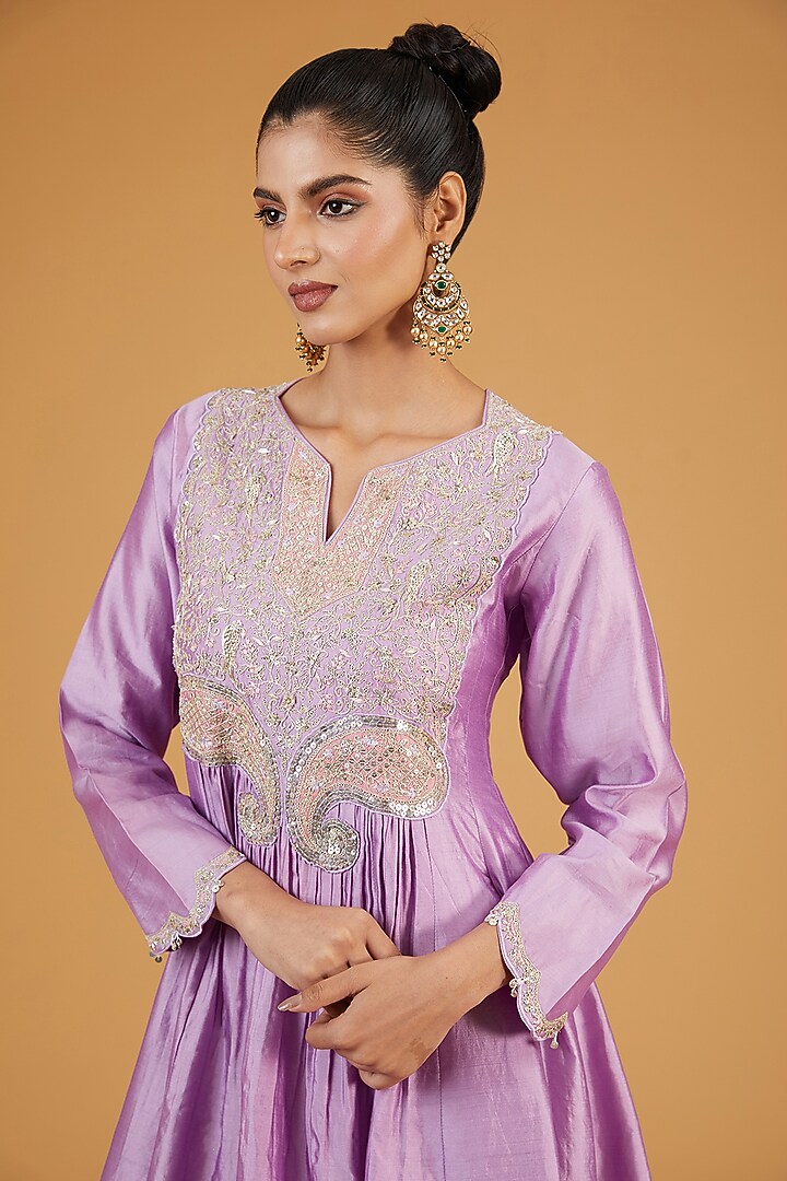 Purple Silk Zari Dori Embroidered Choga Set by Niti Bothra at Pernia's Pop Up Shop