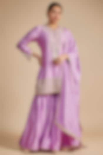 Lilac Silk Tikki & Boota Work Sharara Set by Niti Bothra at Pernia's Pop Up Shop