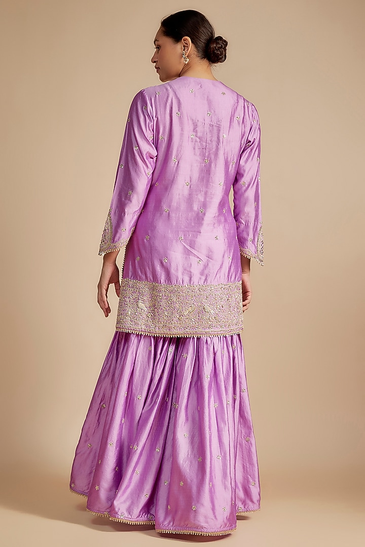 Lilac Silk Tikki & Boota Work Wedding Sharara Set by Niti Bothra at Pernia's Pop Up Shop