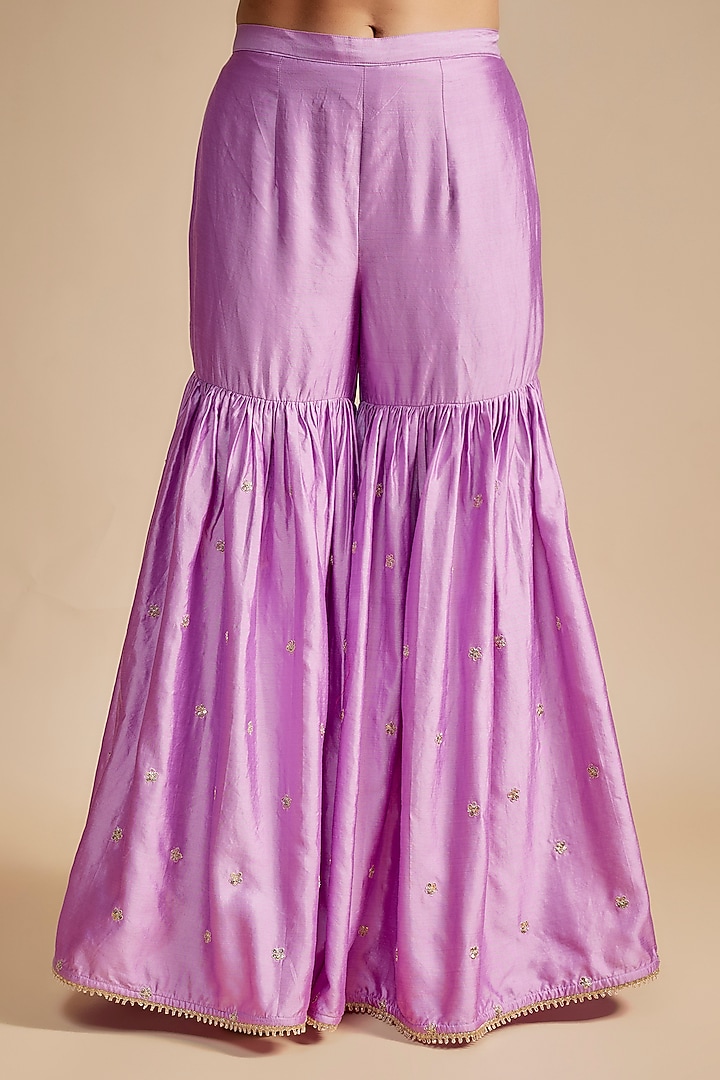 Lilac Silk Tikki & Boota Work Wedding Sharara Set by Niti Bothra at Pernia's Pop Up Shop