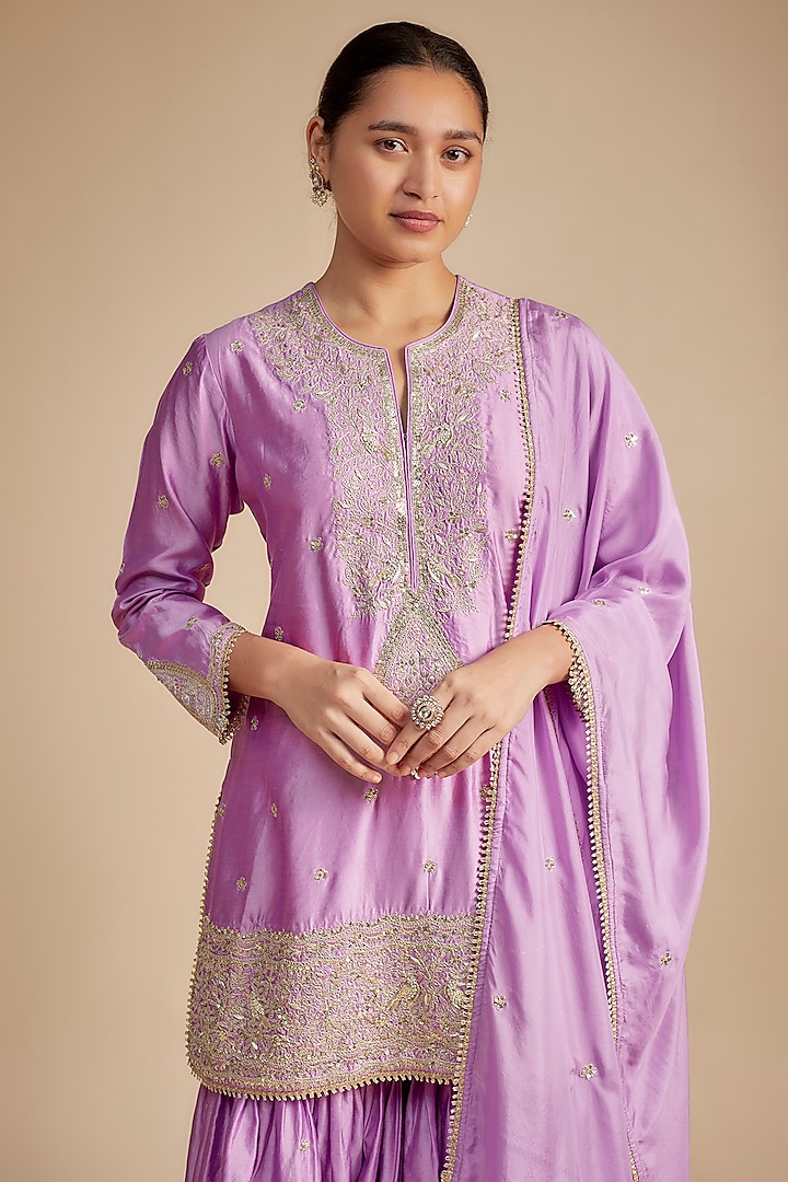 Lilac Silk Tikki & Boota Work Wedding Sharara Set by Niti Bothra at Pernia's Pop Up Shop