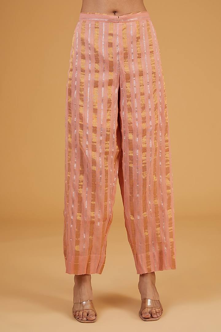Peach Silk Resham Embroidered Angrakha Kurta Set by Niti Bothra at Pernia's Pop Up Shop