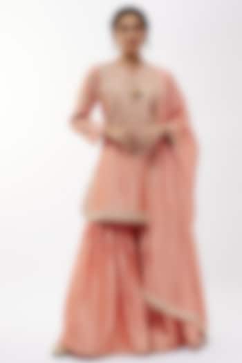 Peach Silk Wedding Sharara Set by Niti Bothra at Pernia's Pop Up Shop