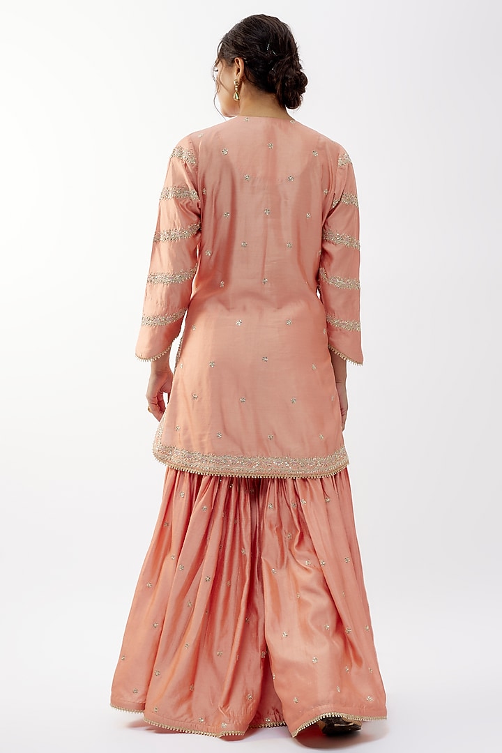 Peach Silk Wedding Sharara Set by Niti Bothra at Pernia's Pop Up Shop